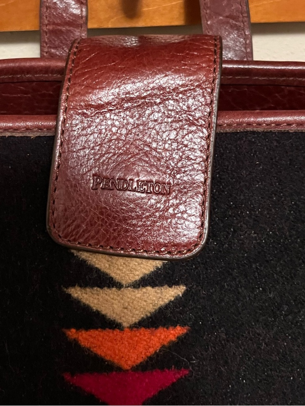 Vintage Pendleton Aztec Southwestern Wool Backpack with Brown Leather Trim - Picture 3 of 8